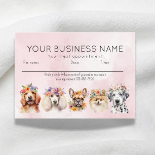 Carte De Rendez-vous Chiens Fleurs aquarelle adorable, Rose