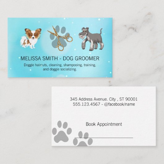 Carte De Rendez-vous Chiens mignons | Ciseaux | Chien Paw (Devant / Derrière)