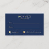Carte De Rendez-vous Ciseaux de coiffeur Logo Luxe Bleu et Or (Dos)