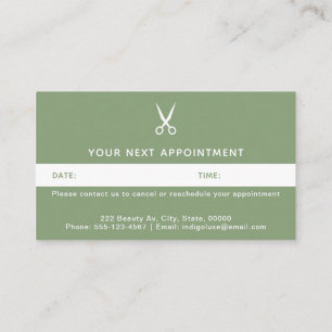 Carte De Rendez-vous Ciseaux de salon de cheveux Vert moderne