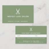 Carte De Rendez-vous Ciseaux de salon de cheveux Vert moderne (Devant / Derrière)