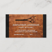 Carte De Rendez-vous Ciseaux de Salon | Texture de Cuir Brun (Dos)
