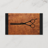 Carte De Rendez-vous Ciseaux de Salon | Texture de Cuir Brun (Devant)
