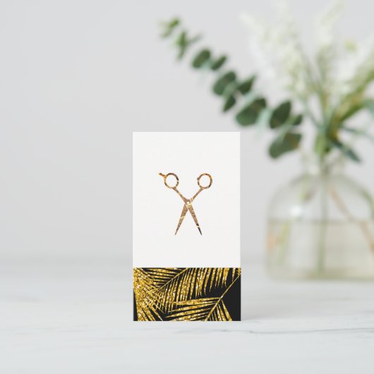 Carte De Rendez-vous Ciseaux de style Feuille d'or moderne (Debout devant)