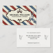 Carte De Rendez-vous Ciseaux en barbier | Bleu rouge (Devant / Derrière)
