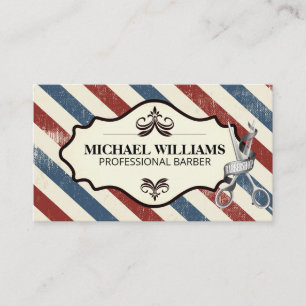 Carte De Rendez-vous Ciseaux en barbier Bleu rouge