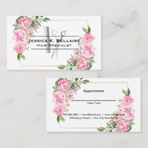 Carte De Rendez-vous Ciseaux et peigne Fleurs roses