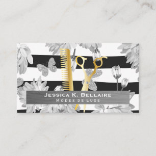 Carte De Rendez-vous Ciseaux Métal brossé Papillons aux fleurs
