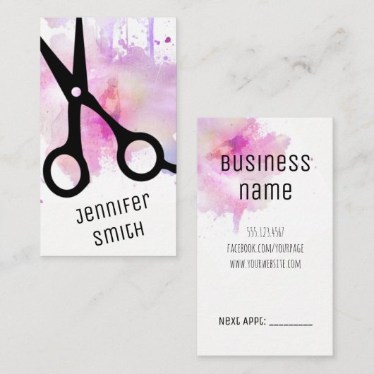 Carte De Rendez-vous ciseaux modernes chics de rose de coiffeur de (Devant / Derrière)