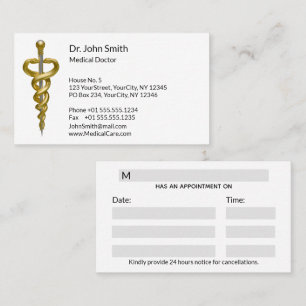 Carte De Rendez-vous Classé Médicale Noble Elegant Or Argent Asclepius
