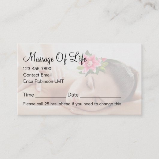 Carte De Rendez-vous Classy Massage Therapist Appointment Business Card (Devant)