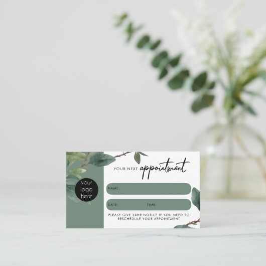 Carte de rendez-vous client Eucalyptus Code QR Log (Debout devant)