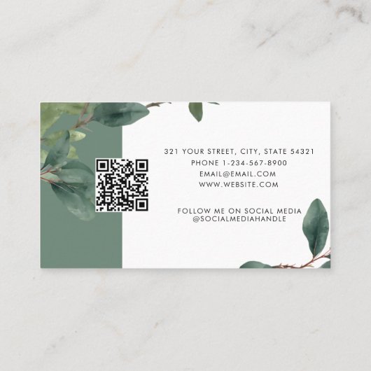 Carte de rendez-vous client Eucalyptus Code QR Log (Dos)