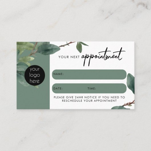 Carte de rendez-vous client Eucalyptus Code QR Log (Devant)