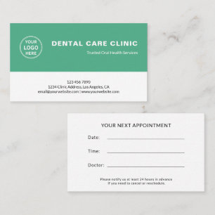 Carte De Rendez-vous Clinique Dentaire Logo de Dentiste Vert Profession