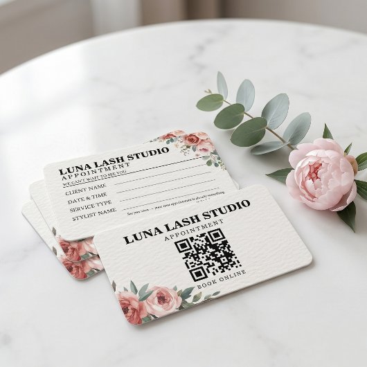 Carte De Rendez-vous Code QR du Studio de Cils Floral Botanique