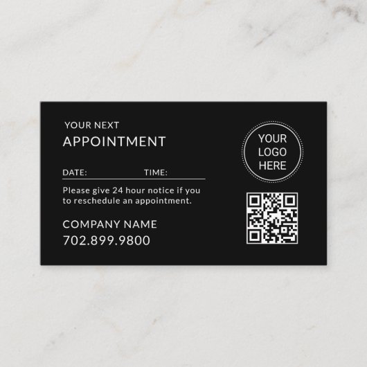 Carte De Rendez-vous Code QR Logo Entreprise Moderne Professionnel Noir (Devant)