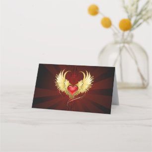Carte De Rendez-vous Coeur rouge avec ailes d'or