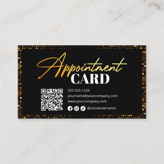 Carte De Rendez-vous Coiffeur moderne Black Gold Sparkeling Qr Code (Dos)