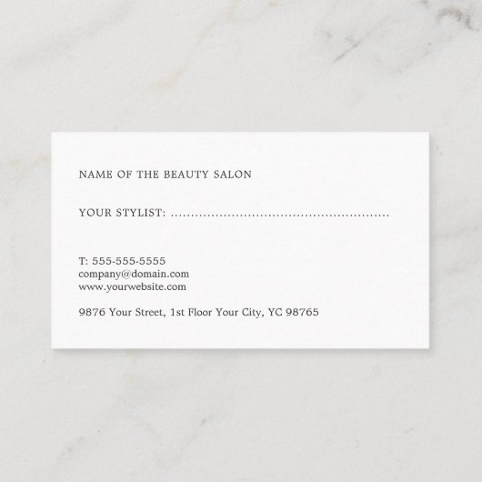 Carte de rendez-vous coiffeur moderne élégante (Dos)
