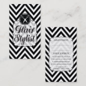 Carte De Rendez-vous Coiffeur noir et blanc de ciseaux de Chevron (Devant / Derrière)