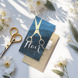 Carte De Rendez-vous Coiffeur Styliste Coiffeuse Beauté Blue Gold Cisea