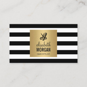 Carte De Rendez-vous Coiffeuse Gold Black White Stripes Nomination