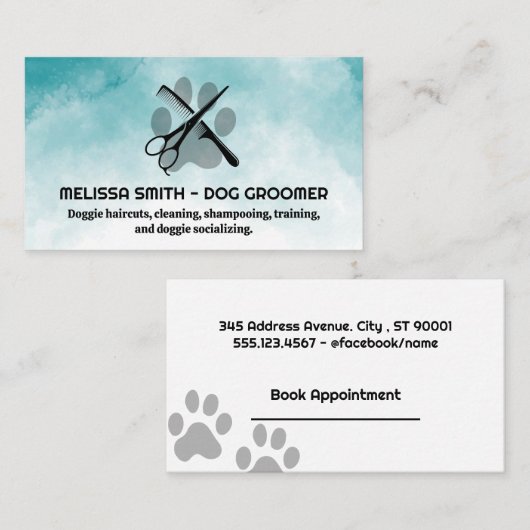 Carte De Rendez-vous Comb ciseaux | Chien Groomer | Paw (Devant / Derrière)