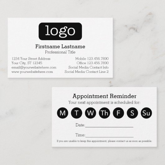 Carte De Rendez-vous Conception de logo d'entreprise de base Programme (Devant / Derrière)
