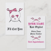 Carte De Rendez-vous Crâne et ciseaux accessoires de cheveux (Devant / Derrière)