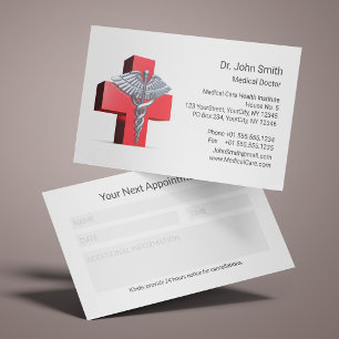 Carte De Rendez-vous Croix caducée argent 3D rouge médical