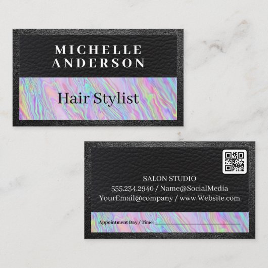 Carte De Rendez-vous Cuir | Iridescente Rainbow Liquid (Devant / Derrière)