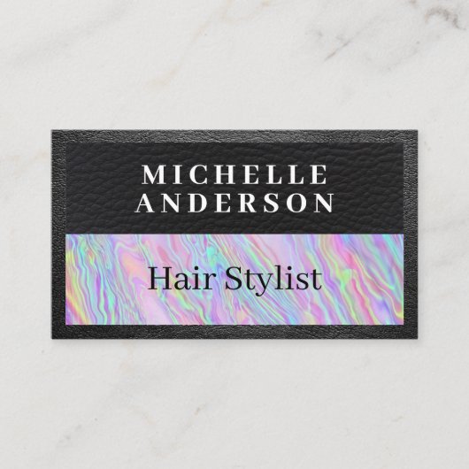 Carte De Rendez-vous Cuir | Iridescente Rainbow Liquid (Devant)