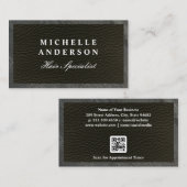 Carte De Rendez-vous Cuir noir lisse | Ajustement de l'ardoise | Code Q (Devant / Derrière)