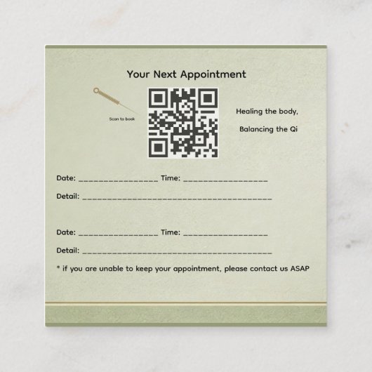 Carte de rendez-vous d'acupuncture Élément Bois (Dos)
