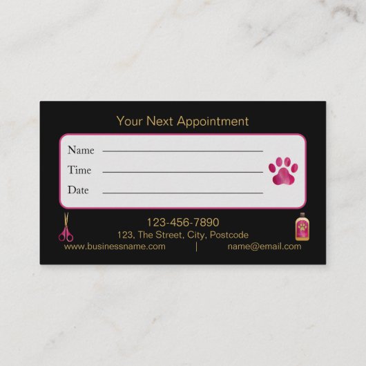 Carte de rendez-vous de chien Grooming Black Rose (Dos)