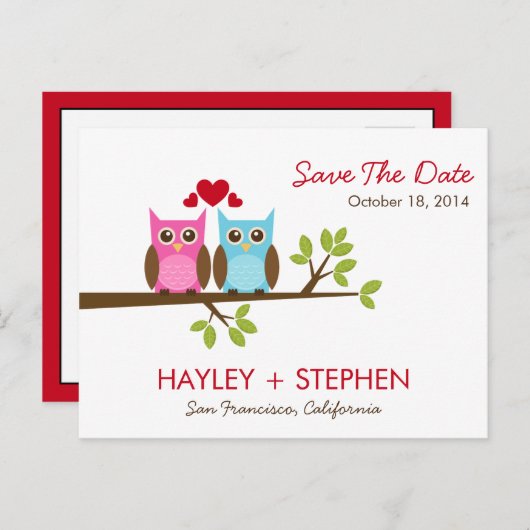 Carte de rendez-vous de chouettes d'amour (Devant / Derrière)
