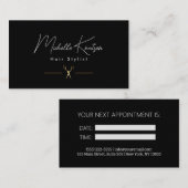 Carte de rendez-vous de coiffure moderne en noir b (Devant / Derrière)