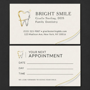 Carte de rendez-vous de dentiste métallisée or arg