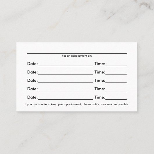 Carte de rendez-vous de la chiropratique de l'art (Dos)