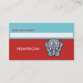 Carte de rendez-vous de pédiatre éléphant mignon (Dos)