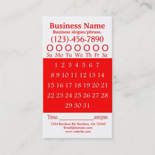 Carte de rendez-vous de perforation blanche rouge (Devant)