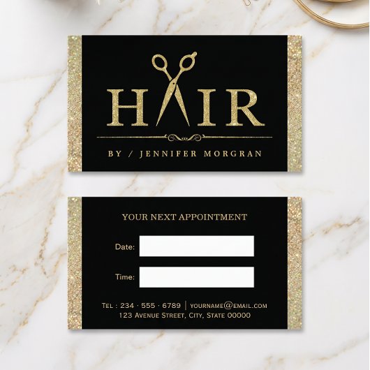 Carte de Rendez-vous de Salon de Coiffure Pailleté