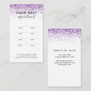 Carte de rendez-vous de salon violet pailleté de l
