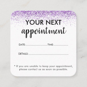 Carte de rendez-vous de salon violet pailleté de l
