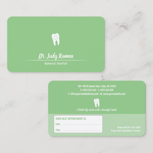 Carte De Rendez-vous Dentaire | Dentiste (Devant / Derrière)