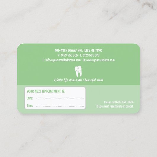 Carte De Rendez-vous Dentaire | Dentiste (Dos)