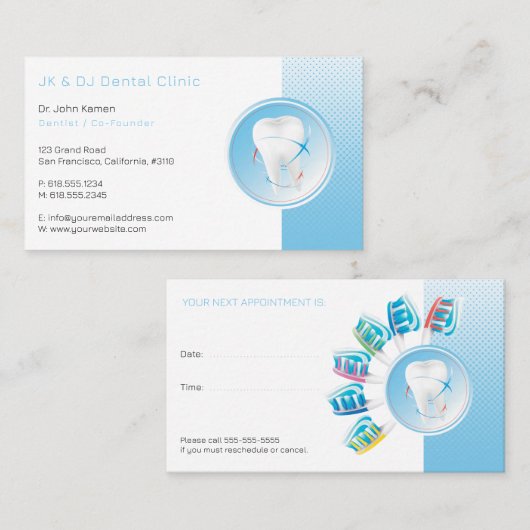 Carte De Rendez-vous Dentaire | Dentiste unique (Devant / Derrière)