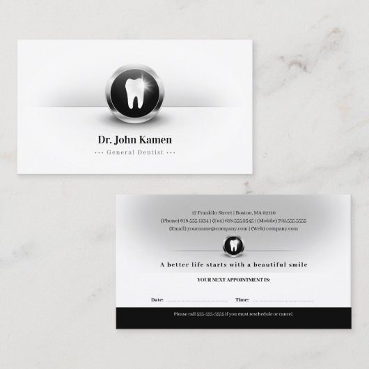 Carte De Rendez-vous Dentaire professionnel | Dentiste (Devant / Derrière)