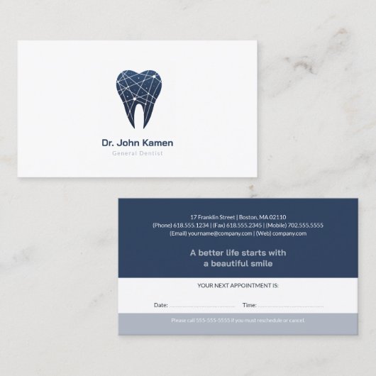 Carte De Rendez-vous Dentaire professionnel | Dentiste (Devant / Derrière)